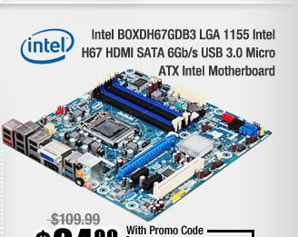 Intel BOXDH67GDB3 LGA 1155 Intel H67 HDMI SATA 6Gb/s USB 3.0 Micro ATX Intel Motherboard