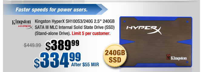 Kingston HyperX SH100S3/240G 2.5" 240GB SATA III MLC Internal Solid State Drive (SSD) (Stand-alone Drive)