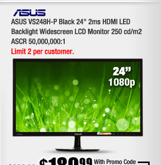 ASUS VS248H-P Black 24" 2ms HDMI LED Backlight Widescreen LCD Monitor 250 cd/m2 ASCR 50,000,000:1 