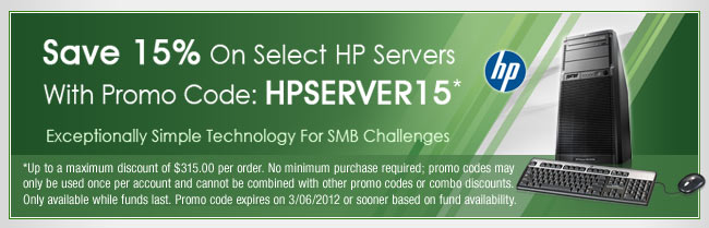 Save 15% On Select HP Servers With Promo Code: HPSERVER15. Exceptionally Simple Technology For SMB Challenges. 