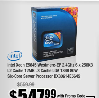 Intel Xeon E5645 Westmere-EP 2.4GHz 6 x 256KB L2 Cache 12MB L3 Cache LGA 1366 80W Six-Core Server Processor BX80614E5645