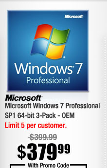 Microsoft Windows 7 Professional SP1 64-bit 3-Pack - OEM