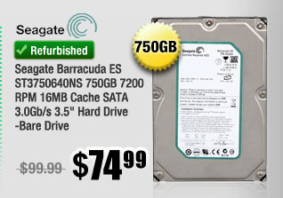 Refurbished: Seagate Barracuda ES ST3750640NS 750GB 7200 RPM 16MB Cache SATA 3.0Gb/s 3.5" Hard Drive -Bare Drive 