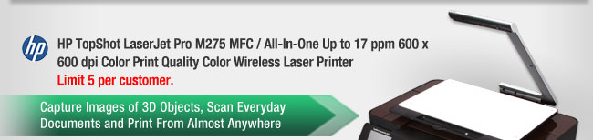 HP TopShot LaserJet Pro M275 MFC / All-In-One Up to 17 ppm 600 x 600 dpi Color Print Quality Color Wireless Laser Printer