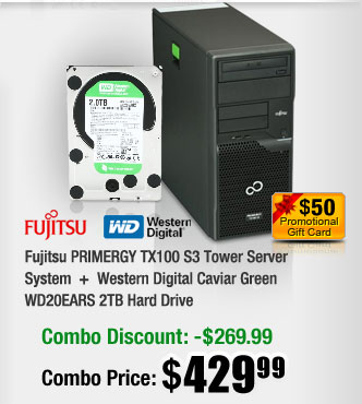 Fujitsu PRIMERGY TX100 S3 Tower Server System + Western Digital Caviar Green WD20EARS 2TB Hard Drive