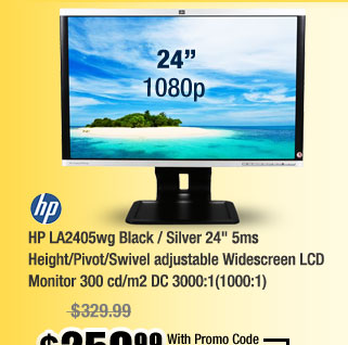 HP LA2405wg Black / Silver 24" 5ms Height/Pivot/Swivel adjustable Widescreen LCD Monitor 300 cd/m2 DC 3000:1(1000:1) 