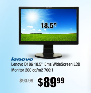 Lenovo D186 18.5'' 5ms WideScreen LCD Monitor 200 cd/m2 700:1 