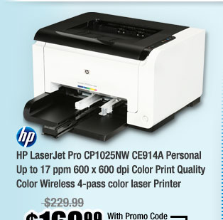 HP LaserJet Pro CP1025NW CE914A Personal Up to 17 ppm 600 x 600 dpi Color Print Quality Color Wireless 4-pass color laser Printer 