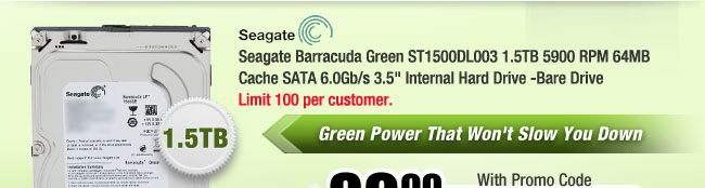 Seagate Barracuda Green ST1500DL003 1.5TB 5900 RPM 64MB Cache SATA 6.0Gb/s 3.5" Internal Hard Drive -Bare Drive