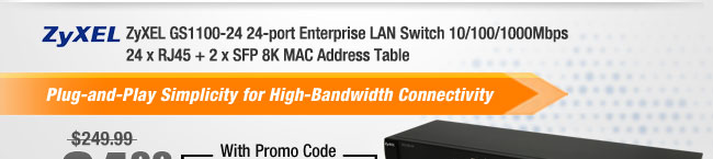 ZyXEL GS1100-24 24-port Enterprise LAN Switch 10/100/1000Mbps 24 x RJ45 + 2 x SFP 8K MAC Address Table 