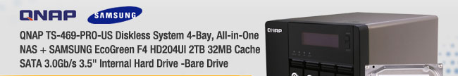 QNAP TS-469-PRO-US Diskless System 4-Bay, All-in-One NAS + SAMSUNG EcoGreen F4 HD204UI 2TB 32MB Cache SATA 3.0Gb/s 3.5" Internal Hard Drive -Bare Drive 