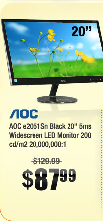 AOC e2051Sn Black 20" 5ms Widescreen LED Monitor 200 cd/m2 20,000,000:1 