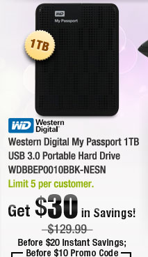 Western Digital My Passport 1TB USB 3.0 Portable Hard Drive WDBBEP0010BBK-NESN