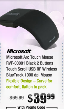 Microsoft Arc Touch Mouse RVF-00001 Black 2 Buttons Touch Scroll USB RF Wireless BlueTrack 1000 dpi Mouse 