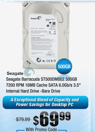 Seagate Barracuda ST500DM002 500GB 7200 RPM 16MB Cache SATA 6.0Gb/s 3.5" Internal Hard Drive -Bare Drive 