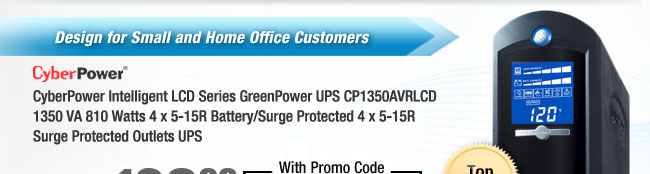 CyberPower Intelligent LCD Series GreenPower UPS CP1350AVRLCD 1350 VA 810 Watts 4 x 5-15R Battery/Surge Protected 4 x 5-15R Surge Protected Outlets UPS 