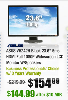 ASUS VH242H Black 23.6" 5ms HDMI Full 1080P Widescreen LCD Monitor W/Speakers