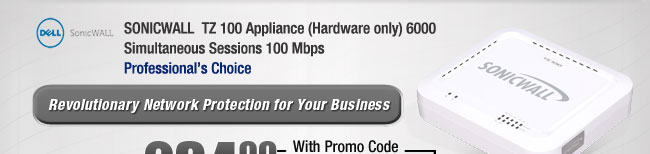 SONICWALL  TZ 100 Appliance (Hardware only) 6000 Simultaneous Sessions 100 Mbps