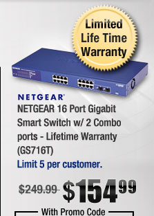 NETGEAR 16 Port Gigabit Smart Switch w/ 2 Combo ports - Lifetime Warranty (GS716T)