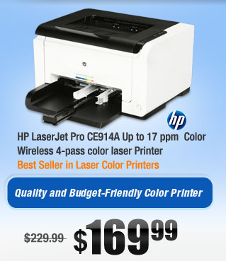 HP LaserJet Pro CE914A Up to 17 ppm  Color Wireless 4-pass color laser Printer