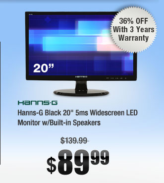 Hanns-G Black 20" 5ms Widescreen LED Monitor w/Built-in Speakers