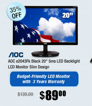 AOC e2043Fk Black 20" 5ms LED Backlight LCD Monitor Slim Design