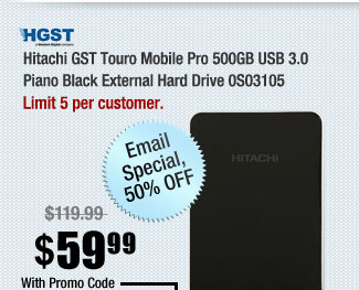 Hitachi GST Touro Mobile Pro 500GB USB 3.0 Piano Black External Hard Drive 0S03105