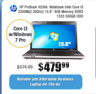 HP ProBook 4530s  Notebook Intel Core i3 2350M(2.30GHz) 15.6" 4GB Memory DDR3 1333 500GB HDD 