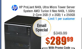 HP ProLiant N40L Ultra Micro Tower Server System AMD Turion II Neo N40L 1.5GHz 2-Core 2GB (1 x 2GB) 1 x 250GB