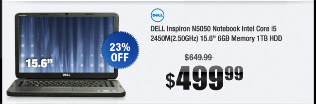 DELL Inspiron N5050 Notebook Intel Core i5 2450M(2.50GHz) 15.6" 6GB Memory 1TB HDD 