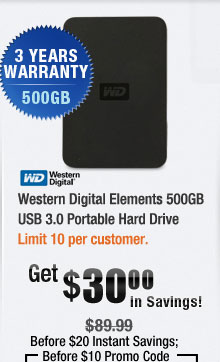 Western Digital Elements 500GB USB 3.0 Portable Hard Drive 