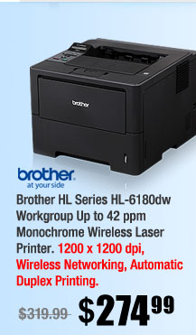 Brother HL Series HL-6180dw Workgroup Up to 42 ppm Monochrome Wireless Laser Printer 