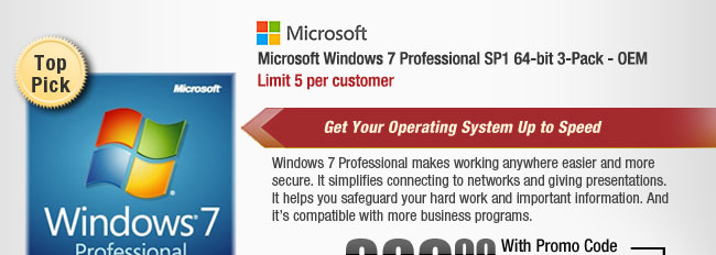 Microsoft Windows 7 Professional SP1 64-bit 3-Pack - OEM