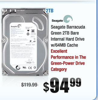 Seagate Barracuda Green 2TB Bare Internal Hard Drive w/64MB Cache