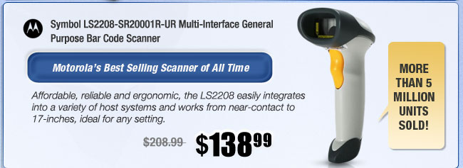 Symbol LS2208-SR20001R-UR Multi-Interface General Purpose Bar Code Scanner 