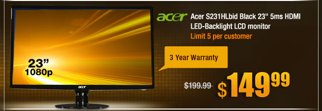 Acer S231HLbid Black 23" 5ms HDMI LED-Backlight LCD monitor 