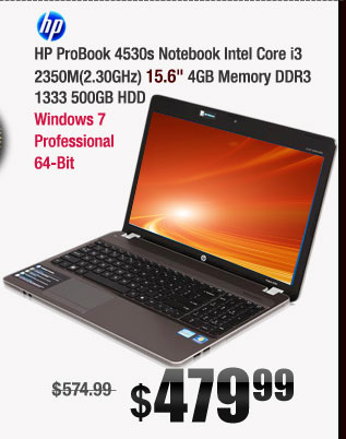 HP ProBook 4530s Notebook Intel Core i3 2350M(2.30GHz) 15.6" 4GB Memory DDR3 1333 500GB HDD