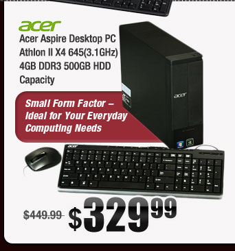 Acer Aspire Desktop PC Athlon II X4 645(3.1GHz) 4GB DDR3 500GB HDD Capacity 