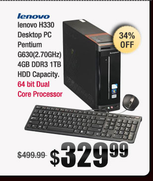 lenovo H330 Desktop PC Pentium G630(2.70GHz) 4GB DDR3 1TB HDD Capacity 