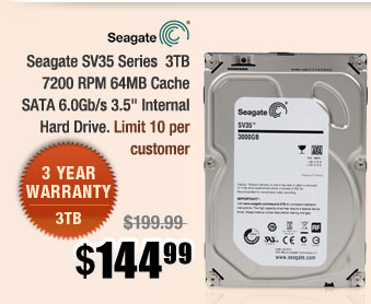 Seagate SV35 Series  3TB 7200 RPM 64MB Cache SATA 6.0Gb/s 3.5" Internal Hard Drive