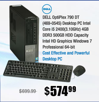 DELL OptiPlex 790 DT (469-0545) Desktop PC Intel Core i5 2400(3.10GHz) 4GB DDR3 500GB HDD Capacity Intel HD Graphics Windows 7 Professional 64-bit 