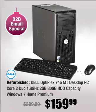 Refurbished: DELL OptiPlex 745 MT Desktop PC Core 2 Duo 1.8GHz 2GB 80GB HDD Capacity Windows 7 Home Premium