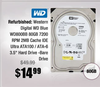 Refurbished: Western Digital WD Blue WD800BB 80GB 7200 RPM 2MB Cache IDE Ultra ATA100 / ATA-6 3.5" Hard Drive -Bare Drive