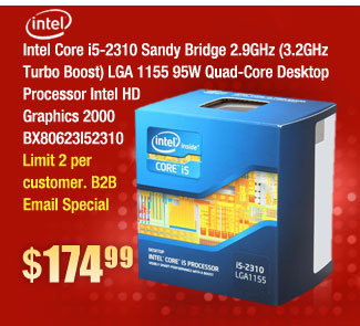 Intel Core i5-2310 Sandy Bridge 2.9GHz (3.2GHz Turbo Boost) LGA 1155 95W Quad-Core Desktop Processor Intel HD Graphics 2000 BX80623I52310 