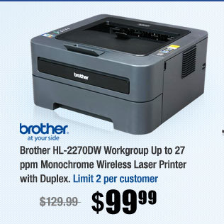 Brother HL-2270DW Workgroup Up to 27 ppm Monochrome Wireless Laser Printer with Duplex 