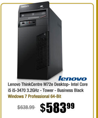 Lenovo ThinkCentre M72e Desktop- Intel Core i5 i5-3470 3.2GHz - Tower - Business Black 