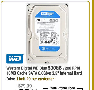 Western Digital WD Blue 500GB 7200 RPM 16MB Cache SATA 6.0Gb/s 3.5" Internal Hard Drive 