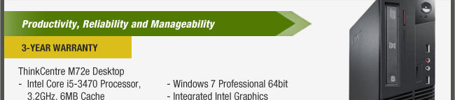 Lenovo ThinkCentre M72e 0967B5U Desktop Computer - Intel Core i5 i5-3470 3.2GHz - Small Form Factor 