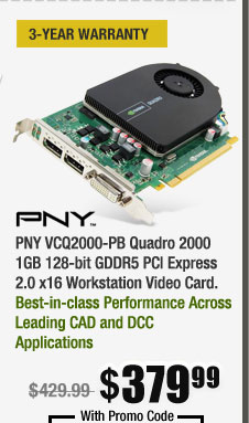 PNY VCQ2000-PB Quadro 2000 1GB 128-bit GDDR5 PCI Express 2.0 x16 Workstation Video Card