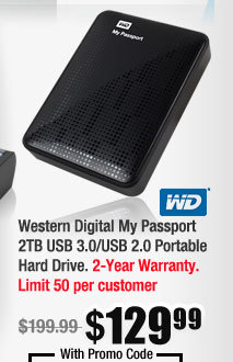 Western Digital My Passport 2TB USB 3.0/USB 2.0 Portable Hard Drive